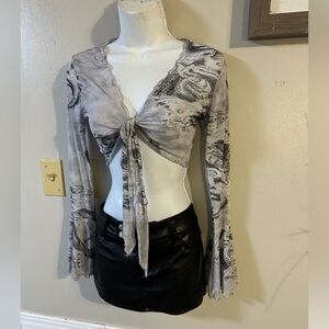 Gray Tie-Front Women Top